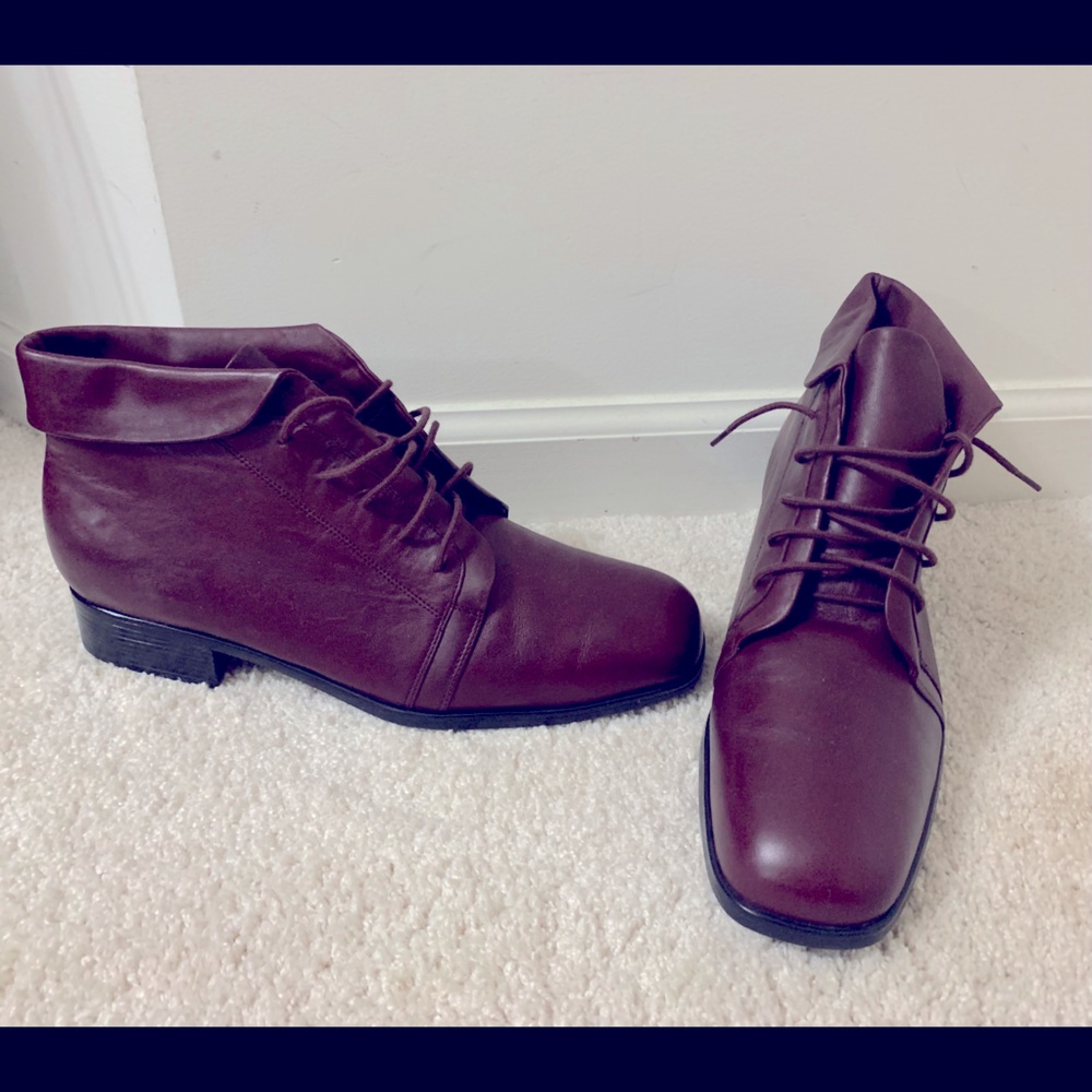 St Johns Bay Burgundy Leather Cuffed Lace Booties